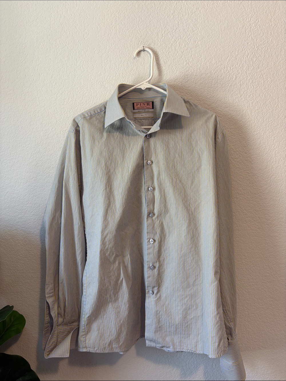 Thomas Pink Light Blue & yellow Striped Dress Shirt 17/43 cm